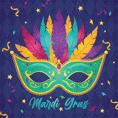 Isolated venetian mask with feathers Mardi gras poster Vector illustration © lar01joka
