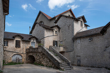 Architecture and landscape of Saint Rome de Dolan in Aveyron, France, with stone houses