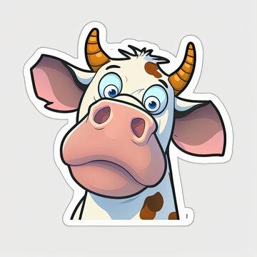 funny cow cartoon sticker illustration, AI assisted finalized in Photoshop by me