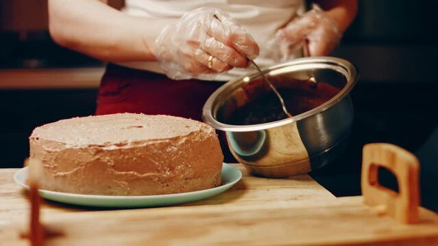 Hallucination Effect Of Favorite Chocolate Cake With Nutella Buttercream And Strawberries. Taste USA Cuisine