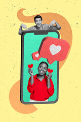 Photo collage artwork minimal picture of funny couple getting instagram twitter telegram facebook...