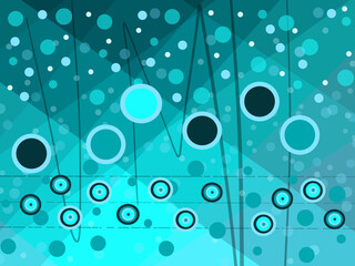 Blue circles and dots background. Abstract spheres and geometric shapes. Concept of elements connecting