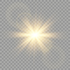 Vector golden light with glare. Sun, sun rays, dawn, glare from the sun png. Gold flare png, glare from flare png.	
