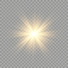 Vector golden light with glare. Sun, sun rays, dawn, glare from the sun png. Gold flare png, glare from flare png.	
