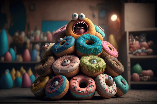 a pile of cartoon donuts