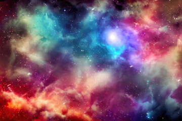 Obraz na płótnie Canvas Nebulas and stars cosmic background, beautiful picture of the universe with galaxies, cosmic nebulae and stars, science fiction backdrop, 3D illustration. Generative AI.