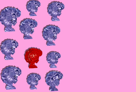 woman head in purple and one in red, creative design, diversity
