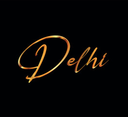 decorative 3d gold delhi text on black background