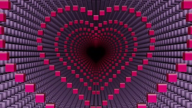 Pixelate minecraft style pink heart tunnel loop animation background