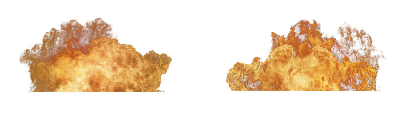 Set of Fireball explosion with sparks and smoke on transparent background.
