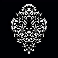 Damask graphic ornament. Floral design element. Black and white vector pattern.