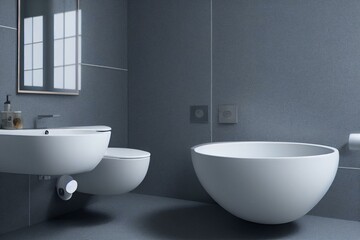 Obraz na płótnie Canvas Modern toilet bowl near white wall in bathroom. Generative AI
