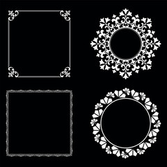 Set of decorative frames Elegant vector element for design in Eastern style, place for text. Floral black and white borders. Lace illustration for invitations and greeting cards.
