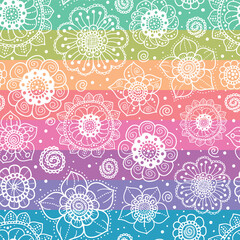 Vector rainbow handdrawn flowers pattern background. Perfect for fabric, scrapbooking, wallpaper projects