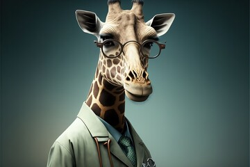 Girafe dressed as a doctor with uniform. Generative AI