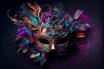 fantasy masquerade venetian carnival mask on dark background.generative ai. - obrazy, fototapety, plakaty