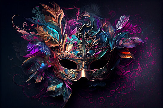 fantasy masquerade venetian carnival mask on dark background.generative ai.