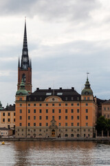 Stockholm, Sweden - July 18th 2022: Riddarholmen Church of Stockholm's old town.