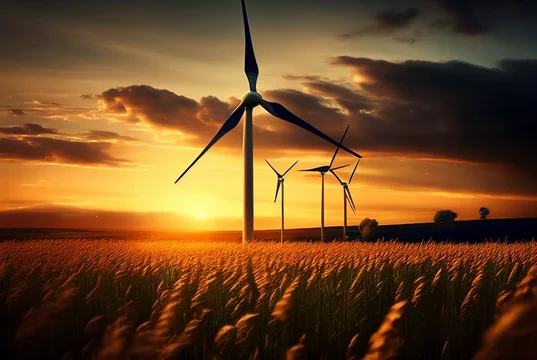 Premium Vector  Minimalist mobile wallpaper with wind turbines and trees  with a sunset