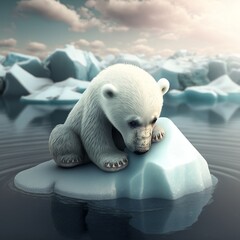 Heartbreaking Baby Polar Bear on a Melting Ice Cap symbolising Global Warming