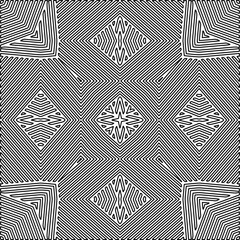 Stylish texture with figures from lines.
Abstract geometric black and white pattern for web page, textures, card, poster, fabric, textile. Monochrome graphic repeating design. 