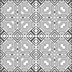 Stylish texture with figures from lines.
Abstract geometric black and white pattern for web page, textures, card, poster, fabric, textile. Monochrome graphic repeating design. 