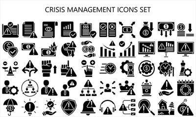 crisis management glyph icons set. contain finance, business, document, warning, money and more. Vector EPS 10 ready convert to SVG. use for modern concept, UI or UX kit, web and app
