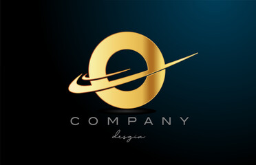 O alphabet letter logo with double swoosh in gold golden color. Corporate creative template design for company
