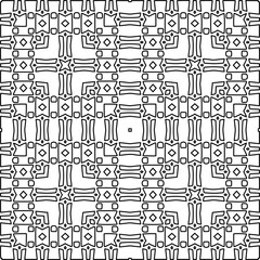 Stylish texture with figures from lines.
Abstract geometric black and white pattern for web page, textures, card, poster, fabric, textile. Monochrome graphic repeating design. 