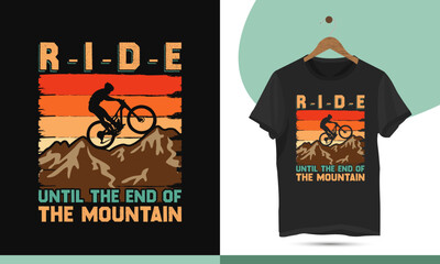 Vintage retro color cycling t-shirt design template. High-quality vector shirt is easy to print all-purpose for mountain lovers, riders, and bikers.