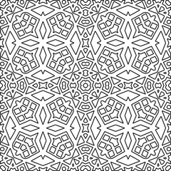 Stylish texture with figures from lines.
Abstract geometric black and white pattern for web page, textures, card, poster, fabric, textile. Monochrome graphic repeating design. 