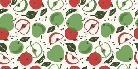 Vector seamless pattern with apples. Trendy hand drawn textures. Modern abstract design for paper, cover, fabric, interior decor and other