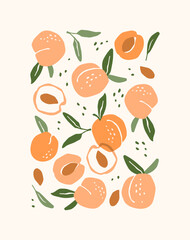 Art print. Abstract peaches. Modern design for posters, cards, cover, t shirt and other