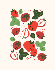 Art print. Abstract strawberries. Modern design for posters, cards, cover, t shirt and