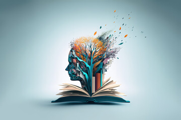 An illustration showing the power of learning and how literature can expand the mind - obrazy, fototapety, plakaty