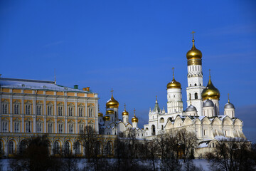 Moscow Kremlin architecture in winter. Popular landmark.
