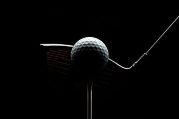 Golf Ball and Driver on Black Silhouette