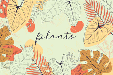 Horizontal colored foliage background with different leaves Vector illustration