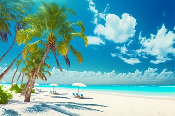 Obraz premium pretty beach with palm trees and turquoise sea made with Generative AI