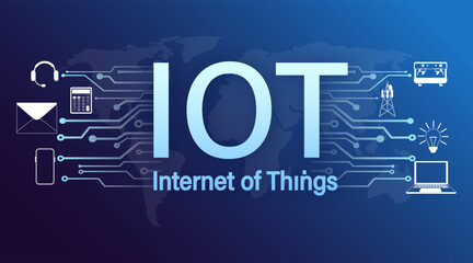 IOT. Internet of things, devices and connectivity concepts on a network. Spider web of network connections. Vector illustrations