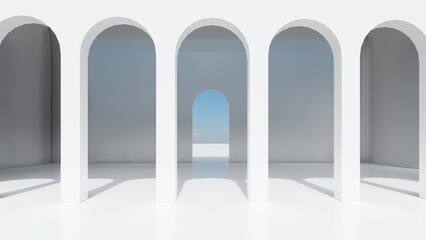 Architecture interior background empty arched pass 3d render