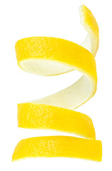 Vertical image of fresh lemon fruit peel isolated on a white background