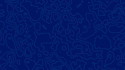 Blue topographic map background. Geographic abstract military patterns grid. The topo contour map with stylized height. Mountain trail terrain, terrain path. Vector illustration.