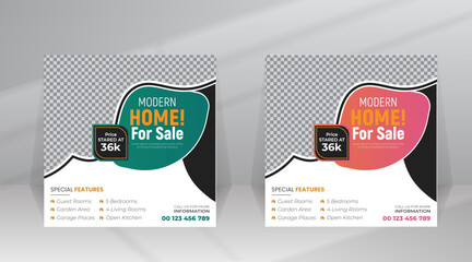 Real Estate Home Sale Social Media Post, Web Banner, Home Repair Post, House Property Sale Banner, Square Poster, Leaflet Marketing