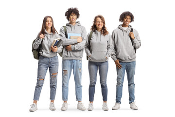 Group of male and female students in matching clothes posing