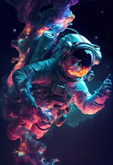 Obraz na płótnie Canvas Astronaut flying in zero gravity. High-tech astronaut from the future. The concept of space travel. Generative AI Art