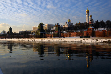 Moscow Kremlin architecture in winter. Popular landmark.