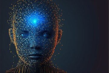 Machine Learning, Glowing Third Eye. Post-produced generative AI digital illustration. - obrazy, fototapety, plakaty