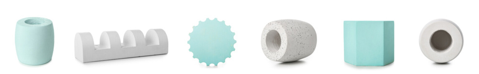 Fototapeta premium Collection of empty podiums on white background