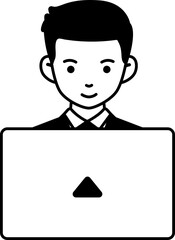 Employee man working laptop business company freelance worker Element illustration Semi-Solid Black and White